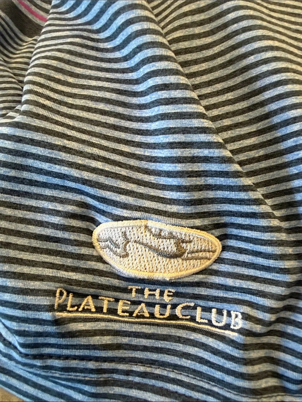 adidas Gray and Blue Striped Polo with Pink Logo
